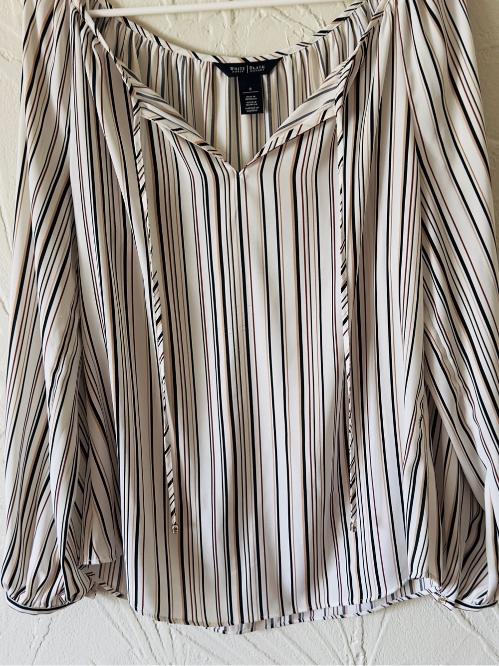 White House Black Market Cream Striped Peasant Blouse